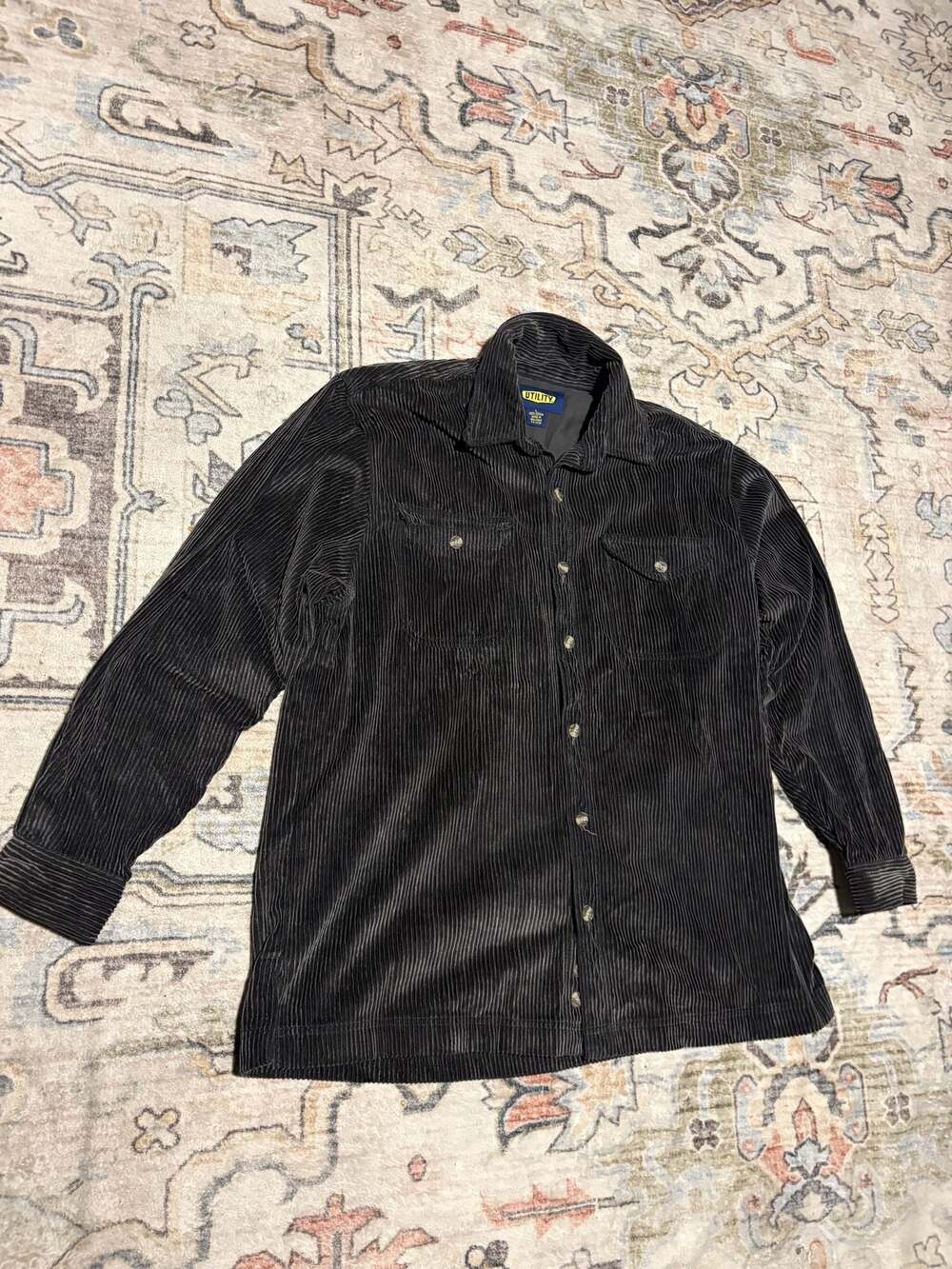 Utility Vintage Black Corduroy Long Sleeve Button-Down Shirt